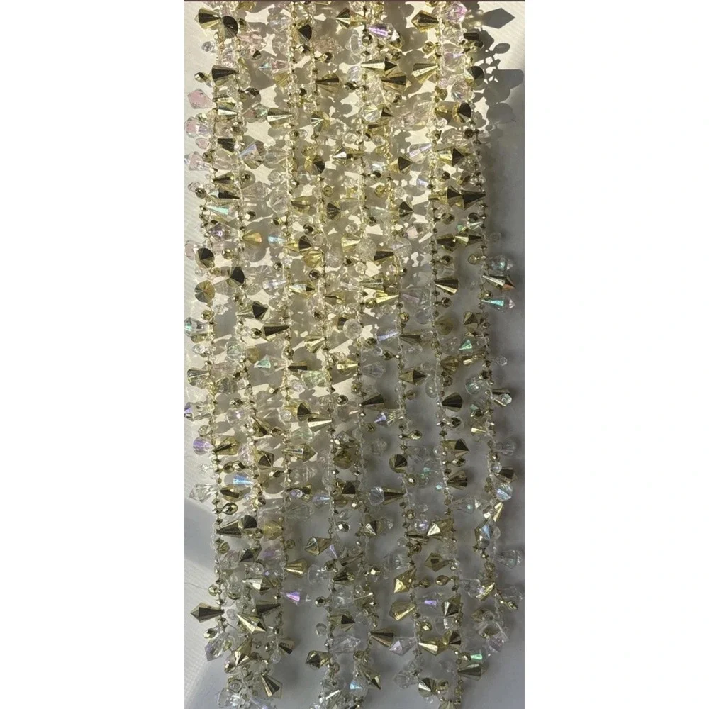 3 Kurt Adler Bead Christmas Tree Garland 9 Feet  Each Gold Iridescent 27' Total